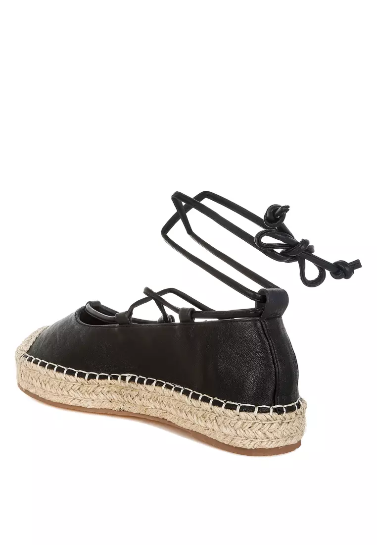 Woven Toe Lace-Up Espadrilles in Black