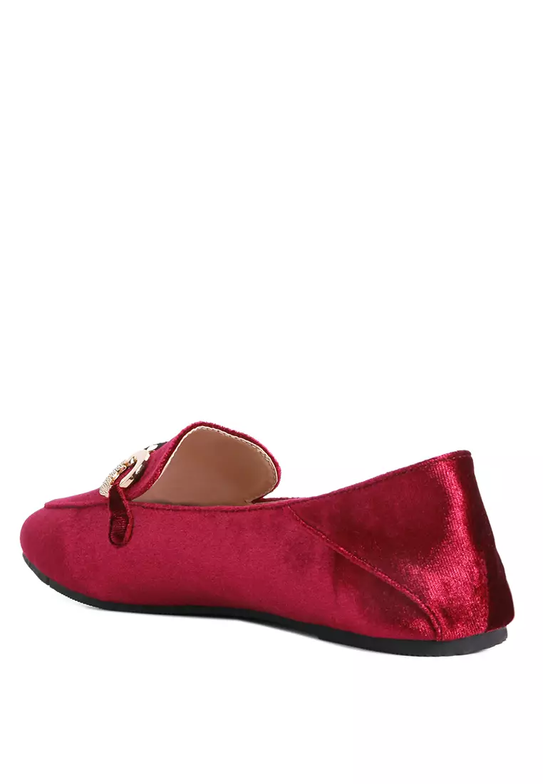 Burgundy Loafers Bertekstur Logam Bertekstur Buaya