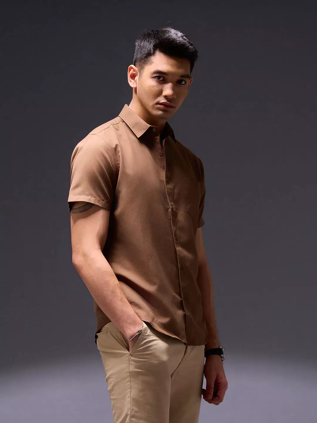 OXCON Easy Shirts Kemeja Tangan Pendek Brown