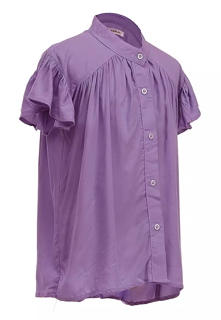 Octavia Blouse Curly Anak Perempuan Motif Polos Atasan  Lengan Pendek Material Cotton ORIGINAL - Purple