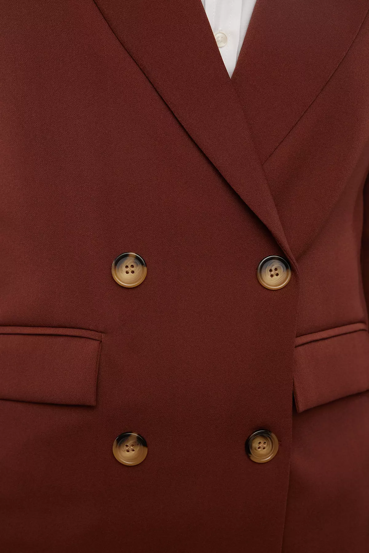 Dark Brown Regular Lined Double Breasted Closure Woven Blazer Jacket TWOAW21CE0264