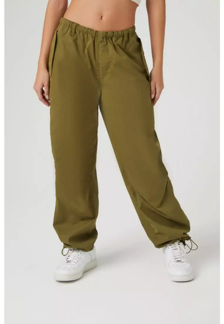Forever 21 Women's Drawstring Straight-Leg Pants in Green, XL