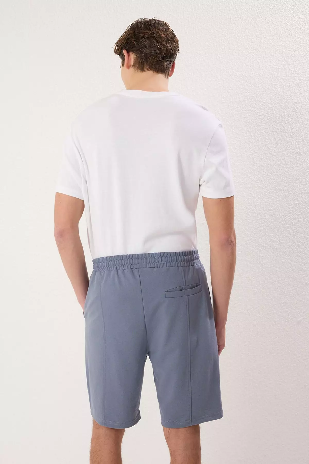 Blue Regular Cut Medium Elastic Waist Laced Stitching Detail Shorts  TMNSS20SR0070