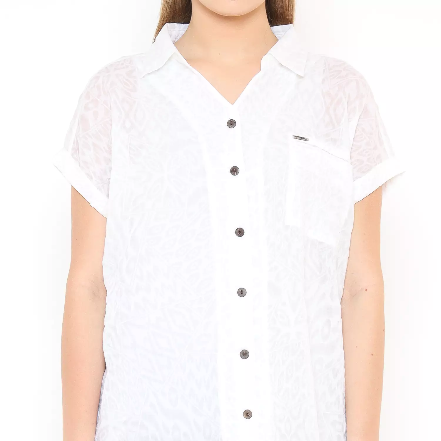 Spyderbilt Kemeja Lengan Pendek Wanita Putih Bayonete Planet Surf