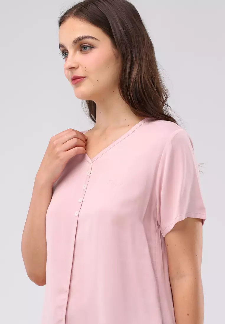 Plain Single Bold Twill Short Sleeves Blouse