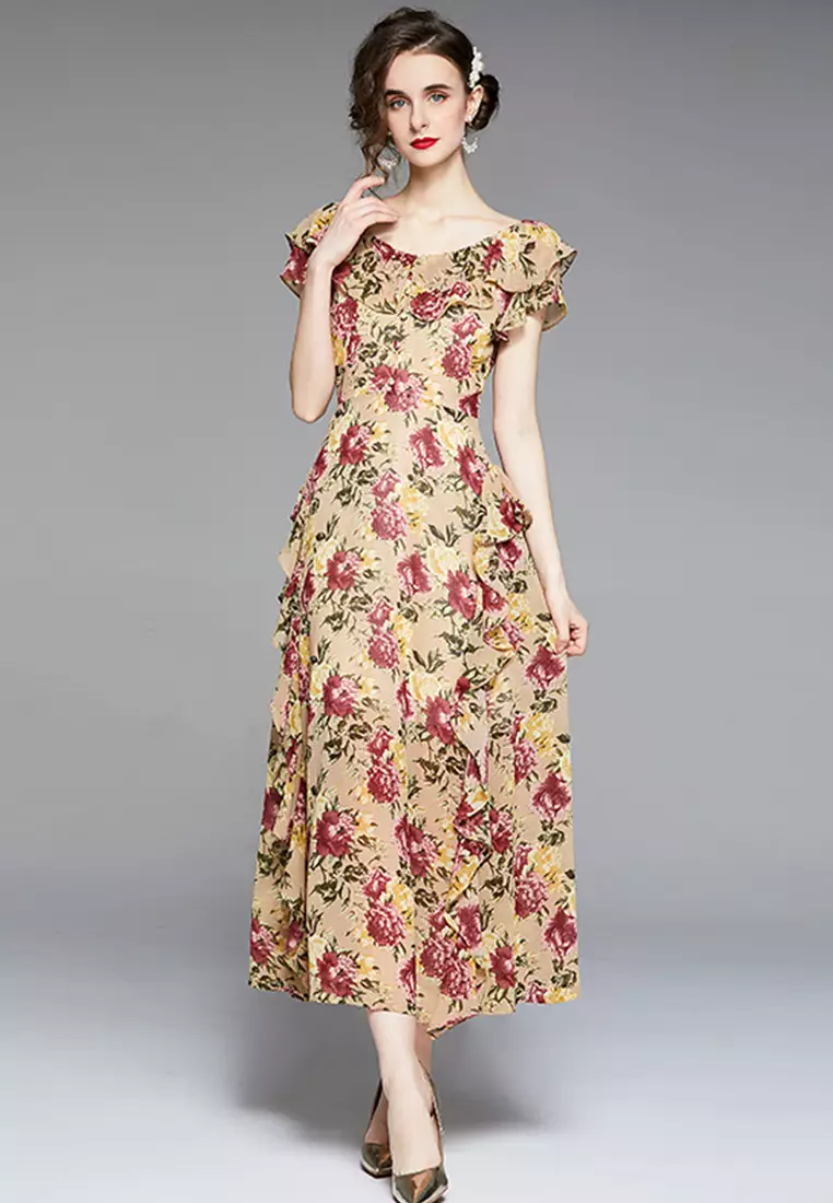 Buy Sunnydaysweety Floral Ruffled Maxi One Piece Dress A21032920