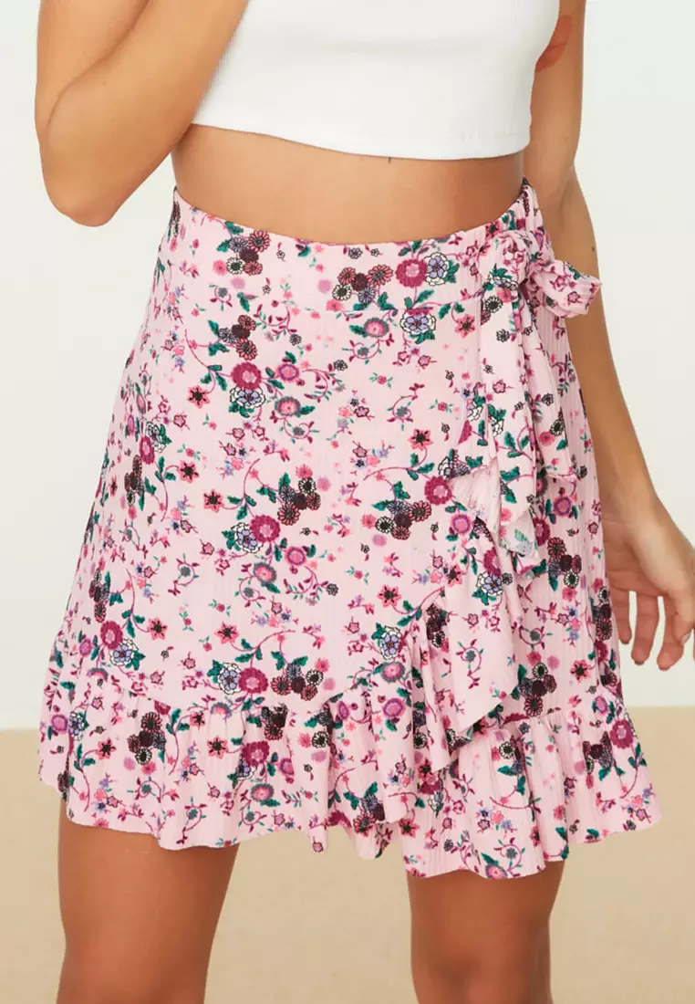 Print Ribbon Tie Wrap Skirt