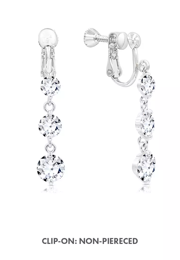 SO SEOUL Athena Three Solitaire Diamond Simulant Zirconia Hoop Earrings