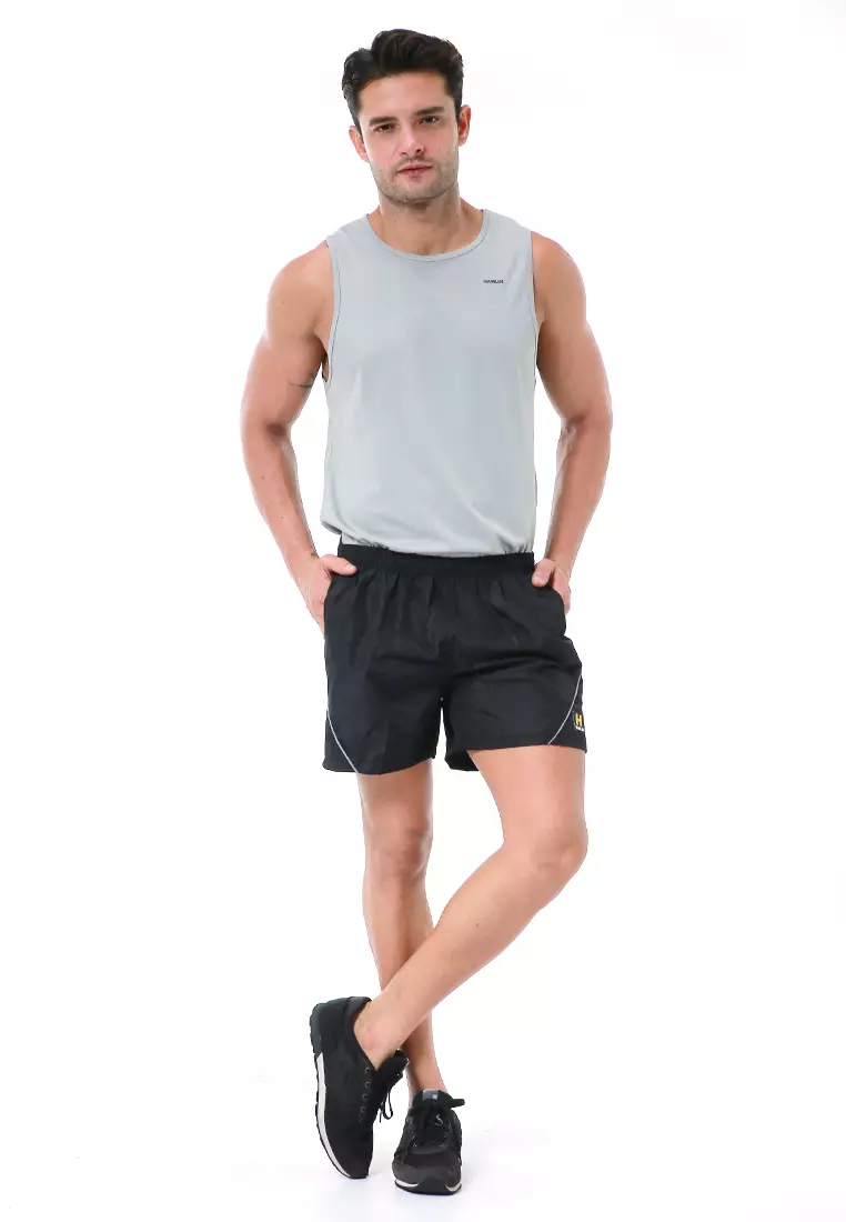 Halburt Celana Pendek Olahraga Pria Short Pants Kasual Simple Material Parasut ORIGINAL - Black Silver
