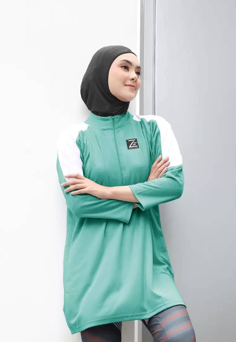 Zelena - Noa Zipper Sport Tunic | Atasan Olahraga Wanita - Tosca