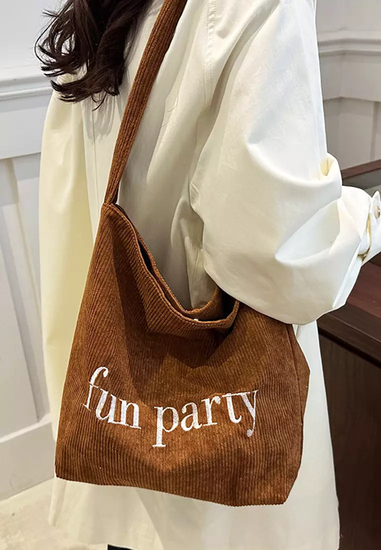 Wakakids Tas Selempang Wanita Pria Unisex Sling Korean Bag Corduroy Fun Party Venrc Coklat