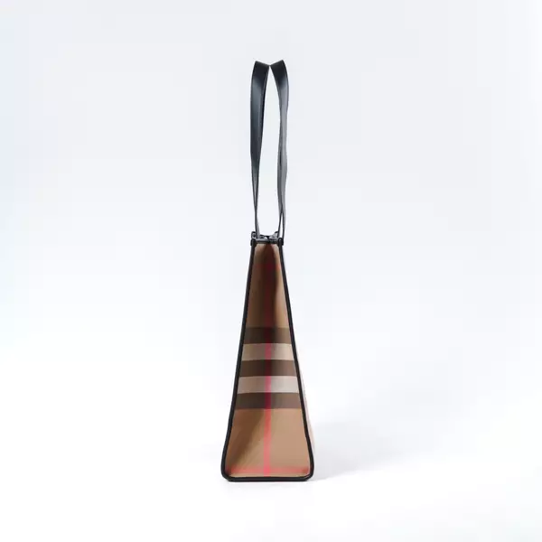 Tas BURBERRY CHECK BEIGE BLACK CANVAS SHOPPER BAG 100% ORIGINAL