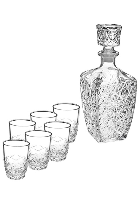Bormioli Rocco Bormioli Rocco 7 Pcs Liquor &amp; Whisky Set / Whisky &amp; Liquor Decanter &amp; Glasses / Decanter with Stopper / Whisky &amp; Liquor Glass / Liquor Drinkware / Whisky Drinkware / Whisky Glasses / Whisky Decanter / Spirit Drink Set - Dedalo Collection