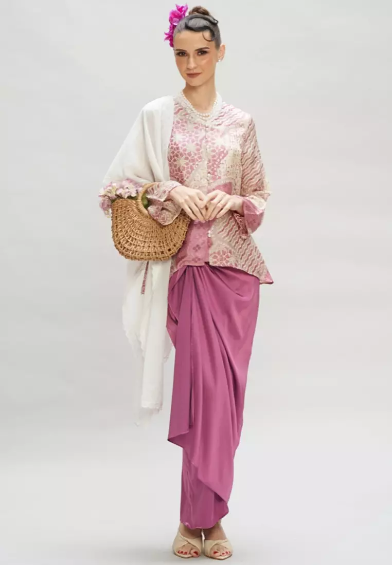 Premium Batik Kebaya & Satin Wrap Skirt Modern Baju Kurung