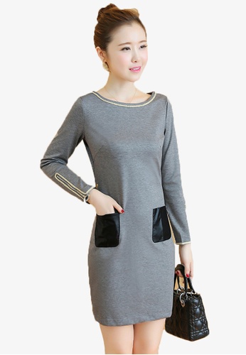 Buy Trendyshop Colour Block Slim Cut Ol Long Sleeve Dress Online Zalora Malaysia