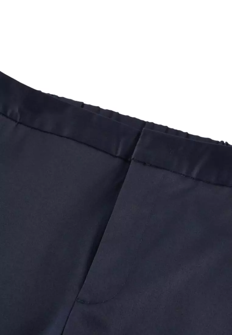 Cotton Blend Spandex Satin Cropped Cigarette Pants With Elastic Waistband