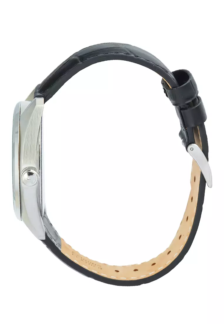 Alexandre Christie Classic Steel - Jam Tangan Analog Pria - Silver Case Black Leather Strap - 8695MDLSSSL