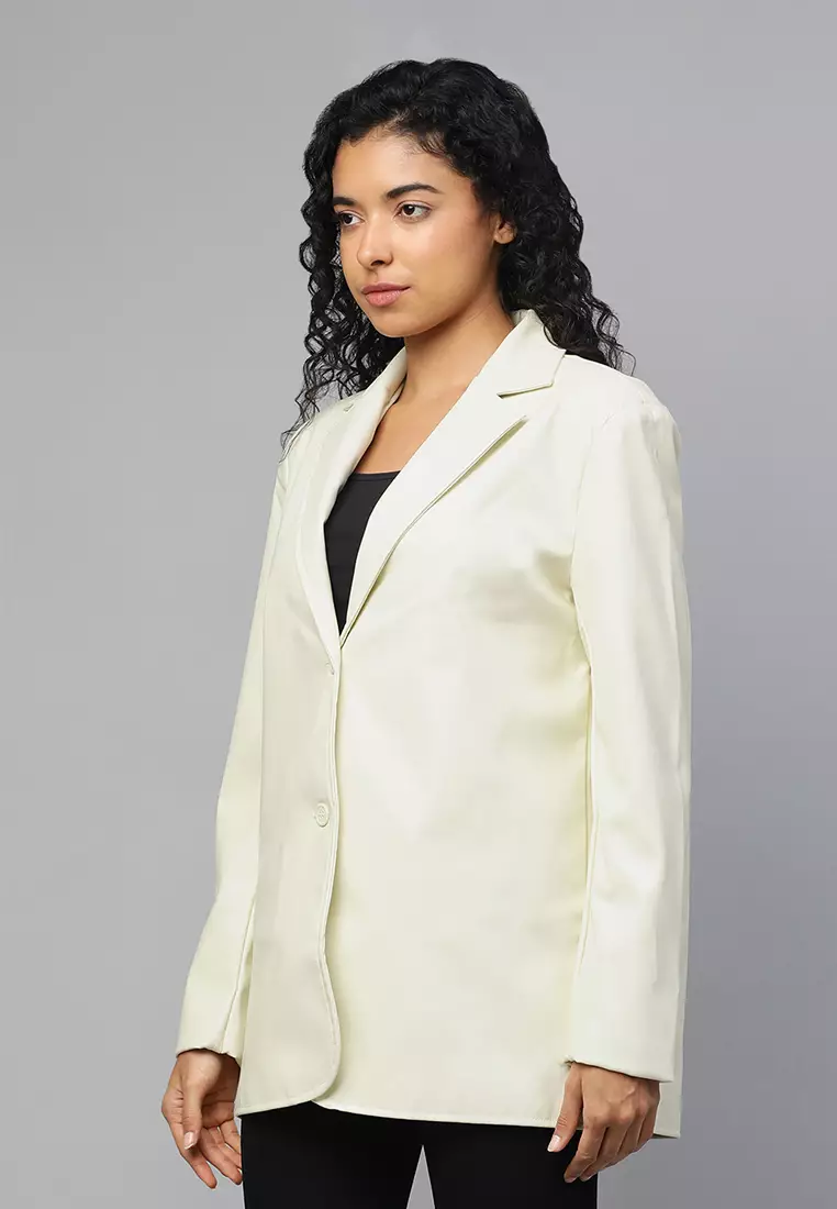 Cream Basic Button Down Blazer