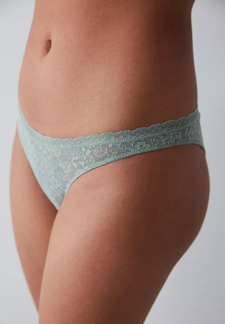 NEW! Marks & Spencer Rosie lime green lace/silk Tanga Brazilian  knickers/panties
