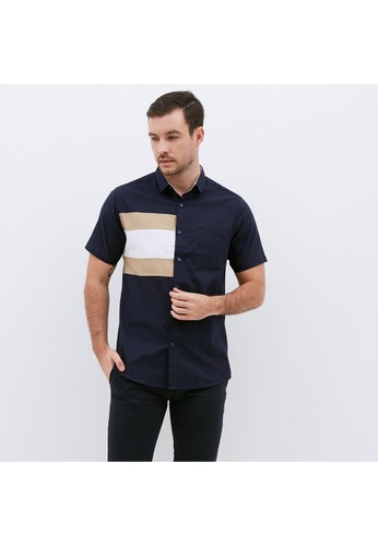 M231 M231 Kemeja Pria Basic Combination Oxford Pendek Navy 1257B 2597EAA694CEC2GS_1