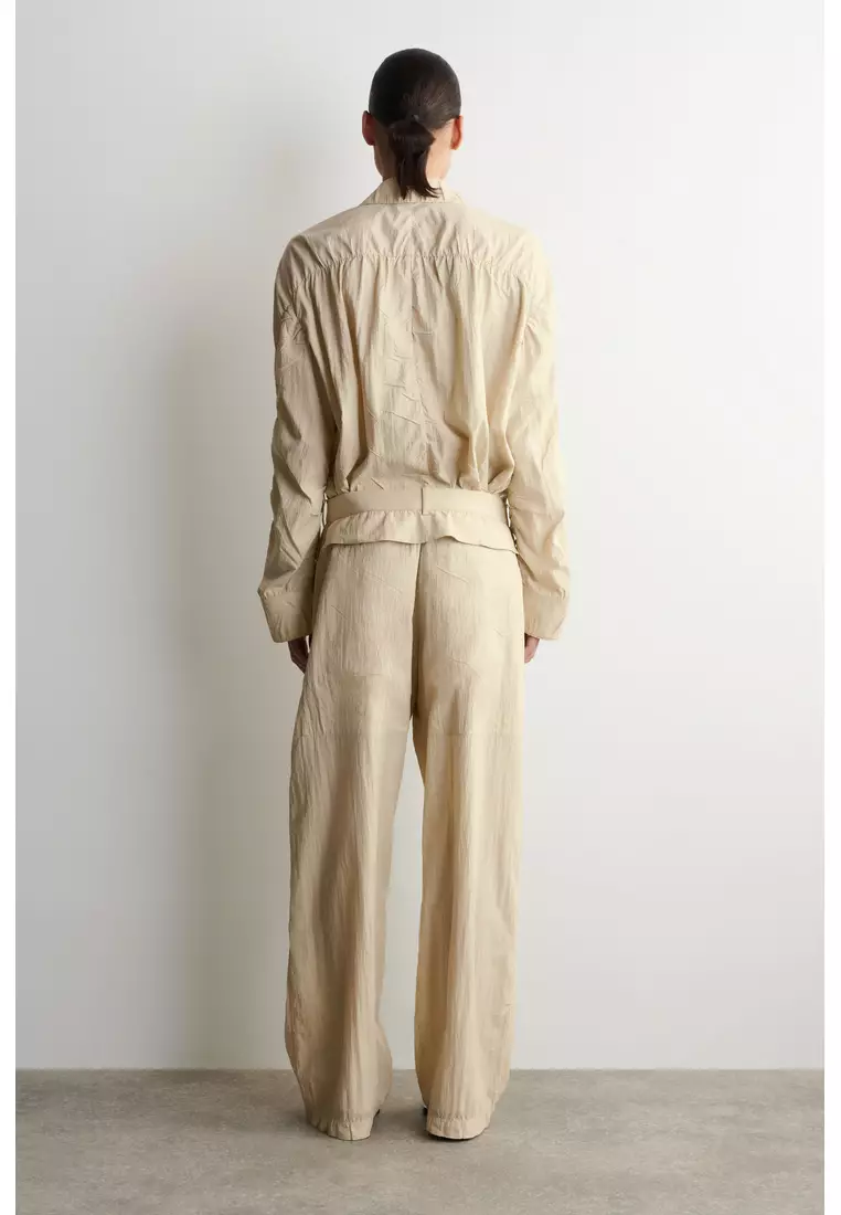 HANDMADE CRINKLED-SILK STRAIGHT-LEG TROUSERS