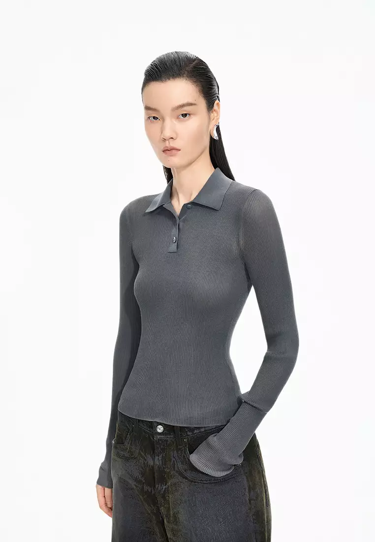 棉修身超薄款長袖套頭針織衫