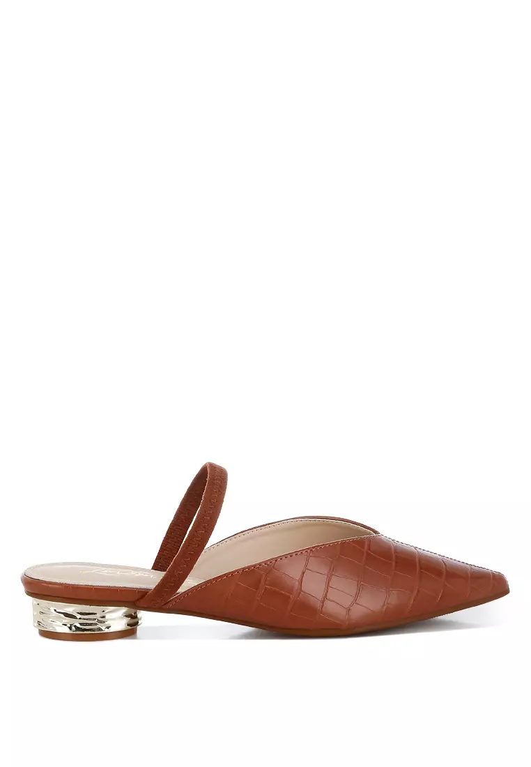 Discount on London Rag  shoes - SKU: Fantasy Heel Croco Mules In Tan