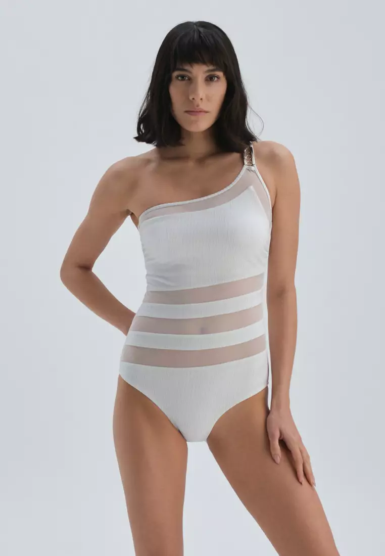 Buy DAGİ Blue Monokini, Striped, Removable Padding, Non-wired