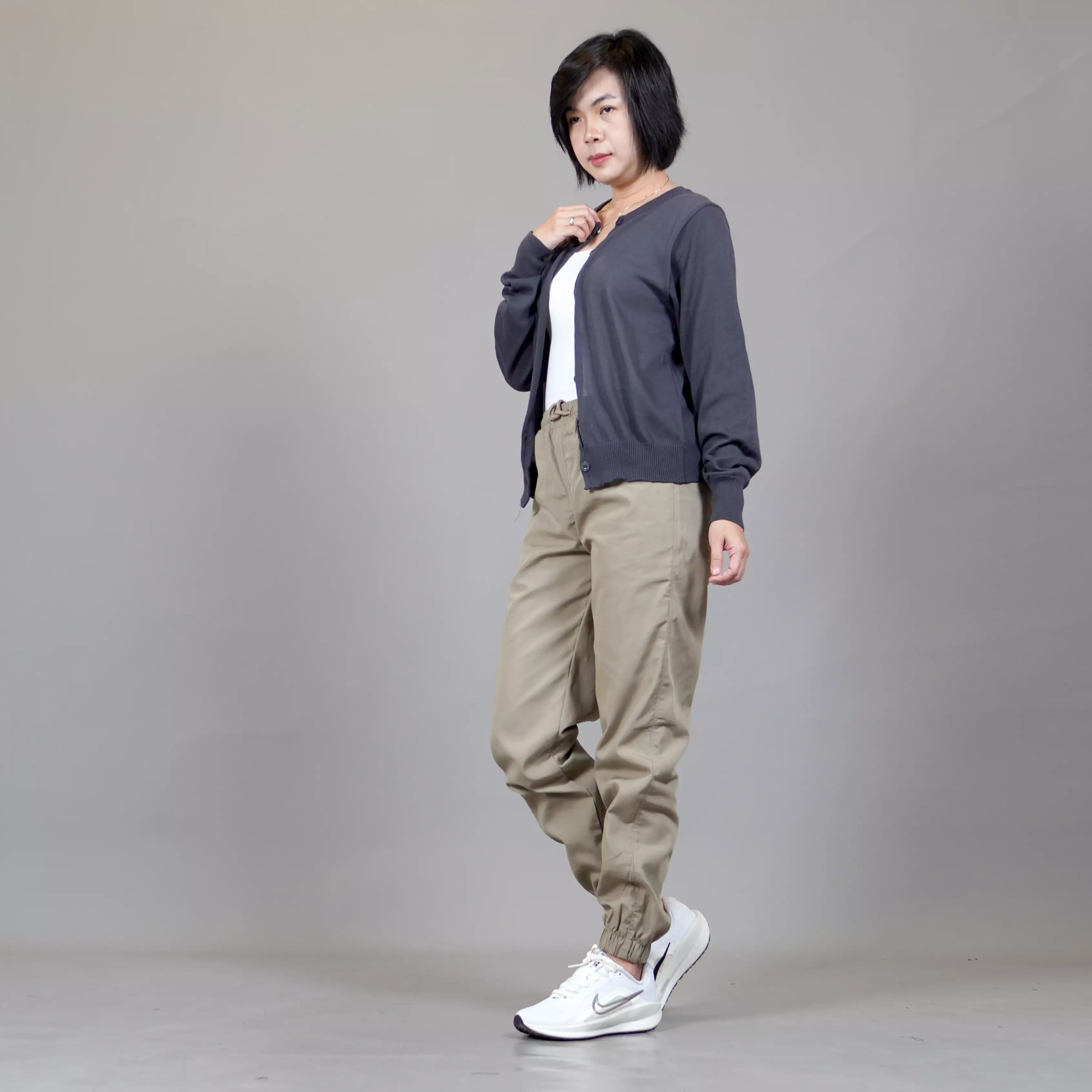  SANDRA Knit Cardigan O Neck Kardigan Rajut Wanita Leher O - ABU TUA