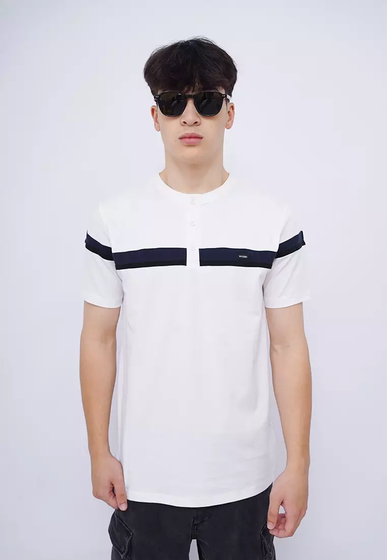 Ryusei Kaos Pria Atsunaka Button CMB White