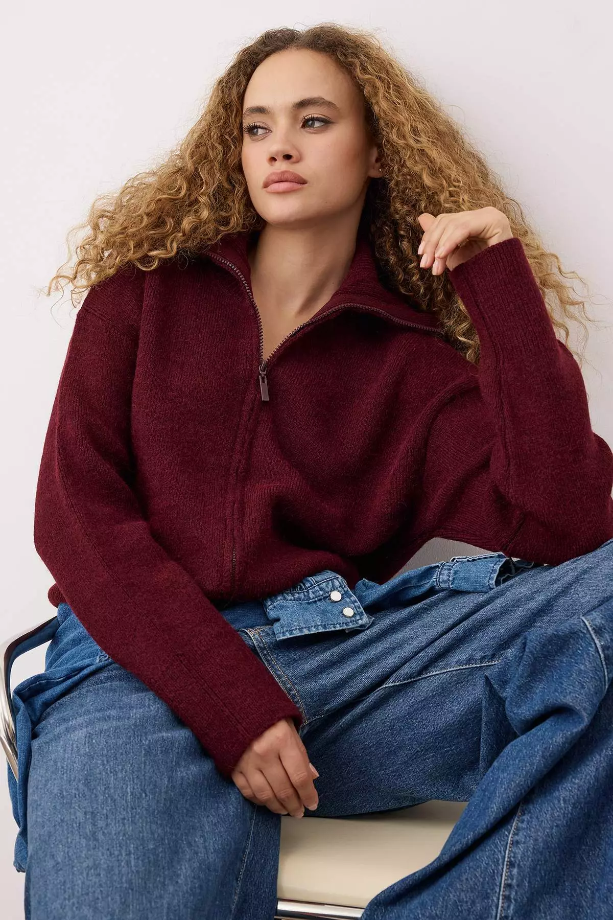 Wardrobe Essentials Burgundy Wardrobe Essentiasl Soft Textured Wide Pattern Knit Cardigan