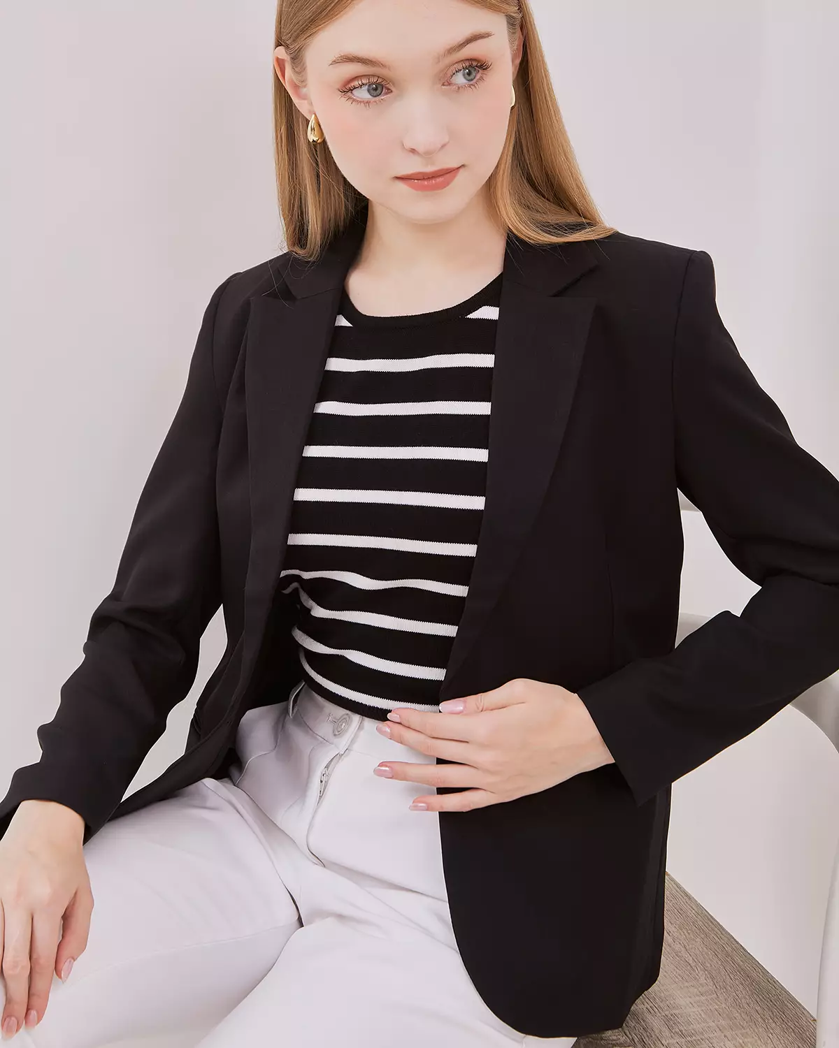 Jual VALINO BLACK ONE BUTTONED SHAWL COLLAR BLAZER Original 2025