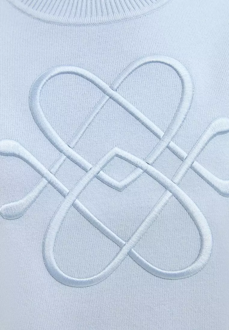 Embroidered Knit Top - Baby Blue