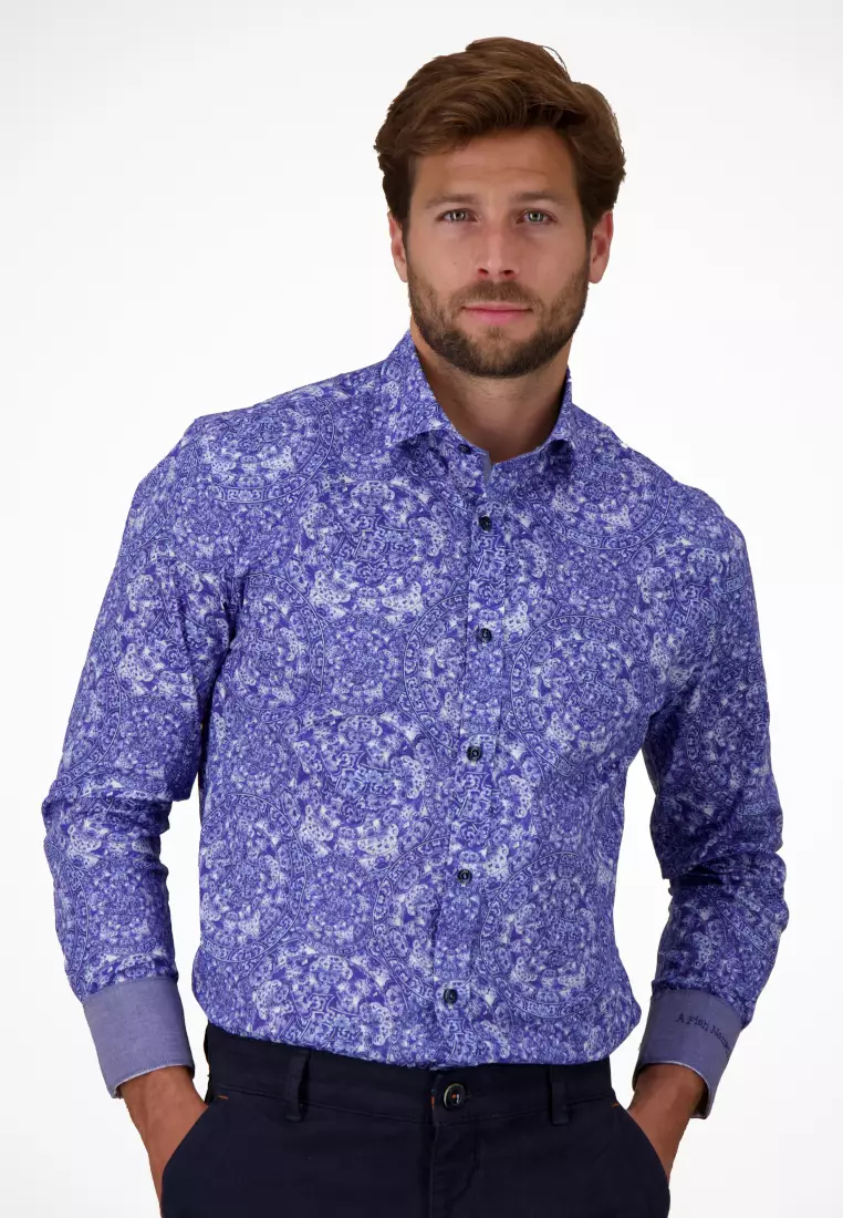 Men Classic - Long Sleeve Shirt - Delfts Blue Classic Design