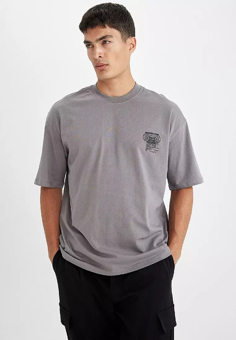 Buy DeFacto Gray Oversize Fit Wide Cut Crew Neck Back Printed