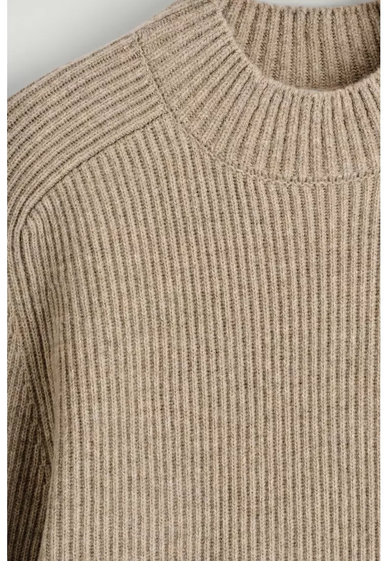 RIBBED WOOL FUNNEL-NECK JUMPER