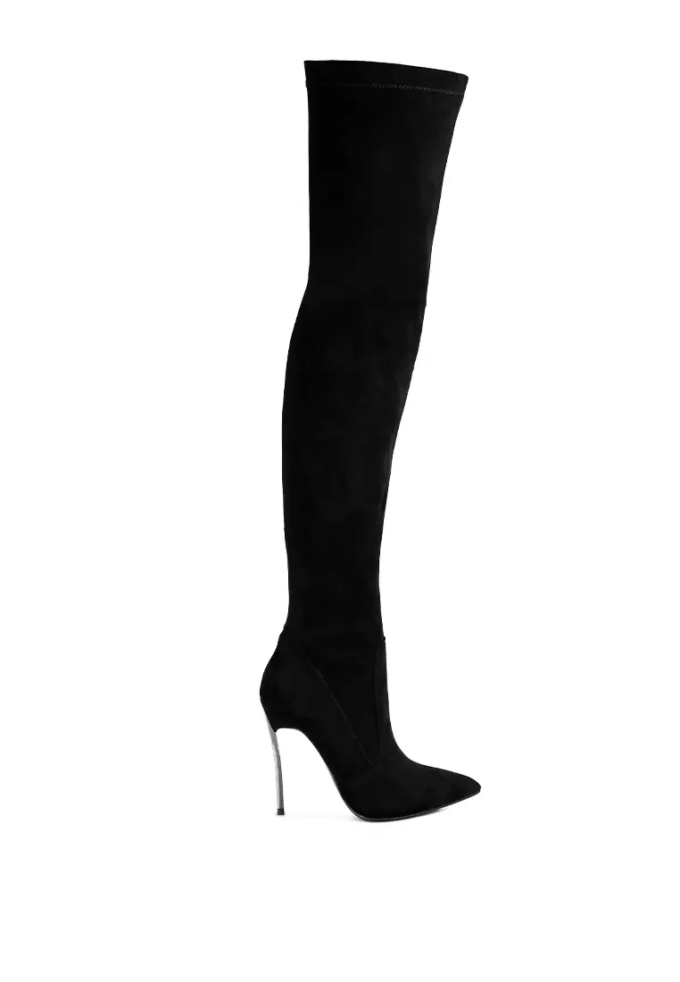 Discount on London Rag  shoes - SKU: Black Stretch Suede Micro High Knee Boots