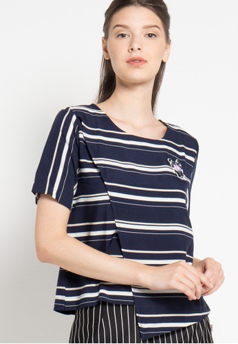 Embelished Butterfly Stripes S/S Blouse