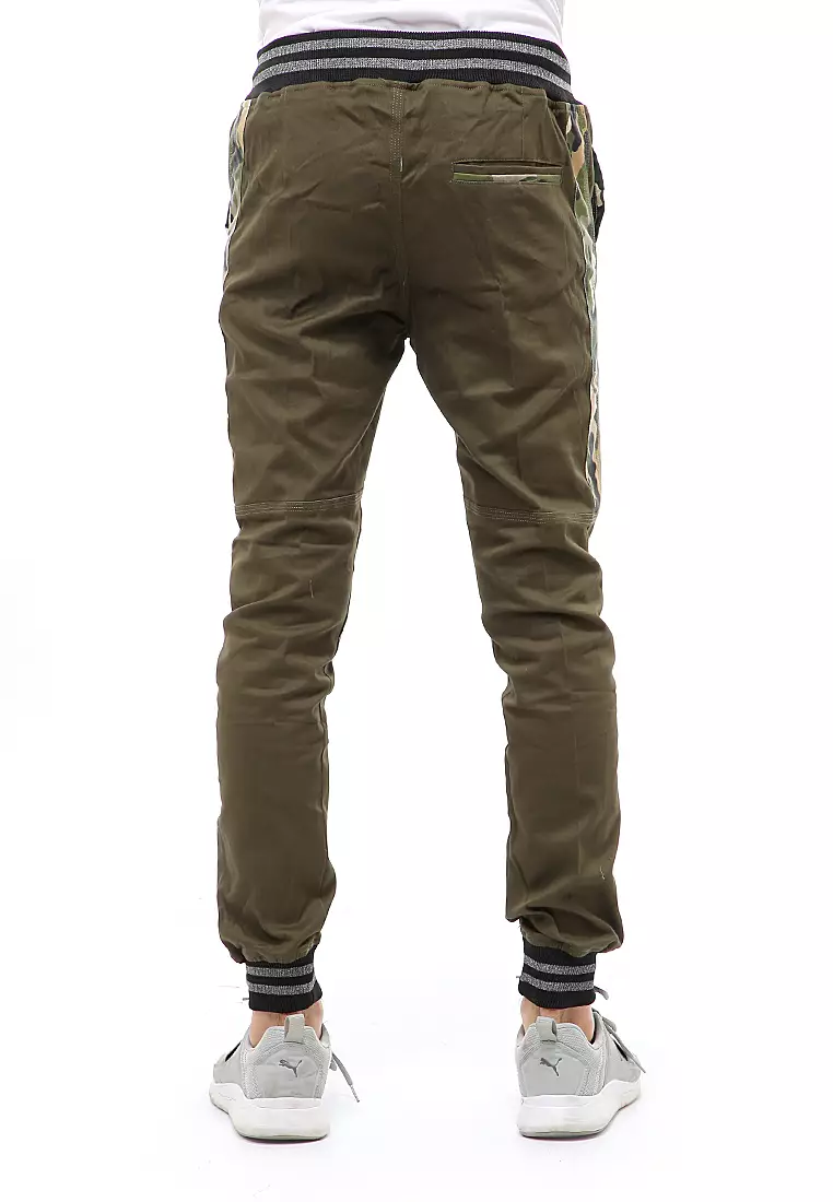 Locko Long Pants Celana Jogger Pria List Army Material Cotton Twill ORIGINAL - Army Green