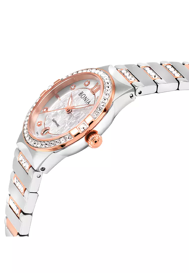 Bonia Sapphire - Jam Tangan Analog Wanita - Silver Rosegold - Stainless Steel - B10667-2619S