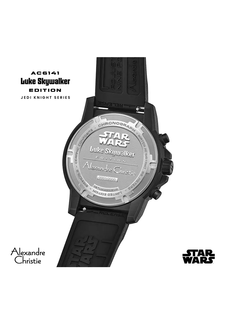 Alexandre Christie Star Wars Luke Skywalker Black Limited Edition Gift Set Chronograph Men Black Dial Stainless Steel Case Black Rubber 43 mm - AC6141MCRLS2