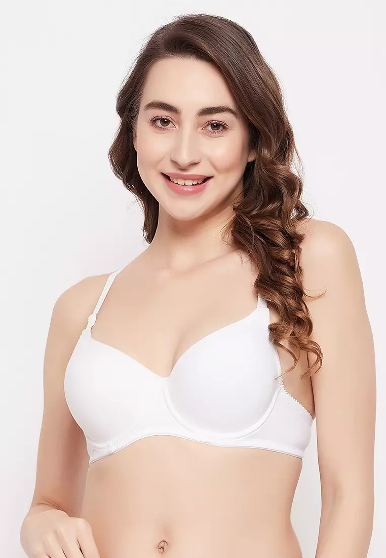 Clovia Cotton Rich Padded Non-Wired Push-Up Multiway T-Shirt Bra