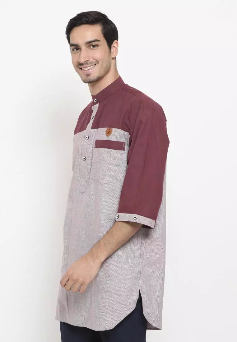 Zayidan Baju Koko Gamis Muslim Pria Tamam - Pink Maroon
