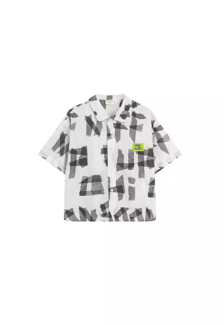 男女大童短袖衬衫撕纸风字母印花帅气上衣