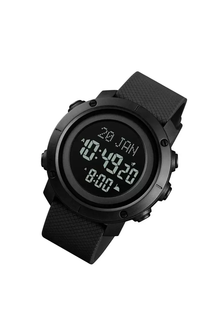 Jam Tangan Digital Pria Penunjuk Arah Kiblat Many Function Water Resistant 50m Strap Tali Material PU OH72 ORIGINAL