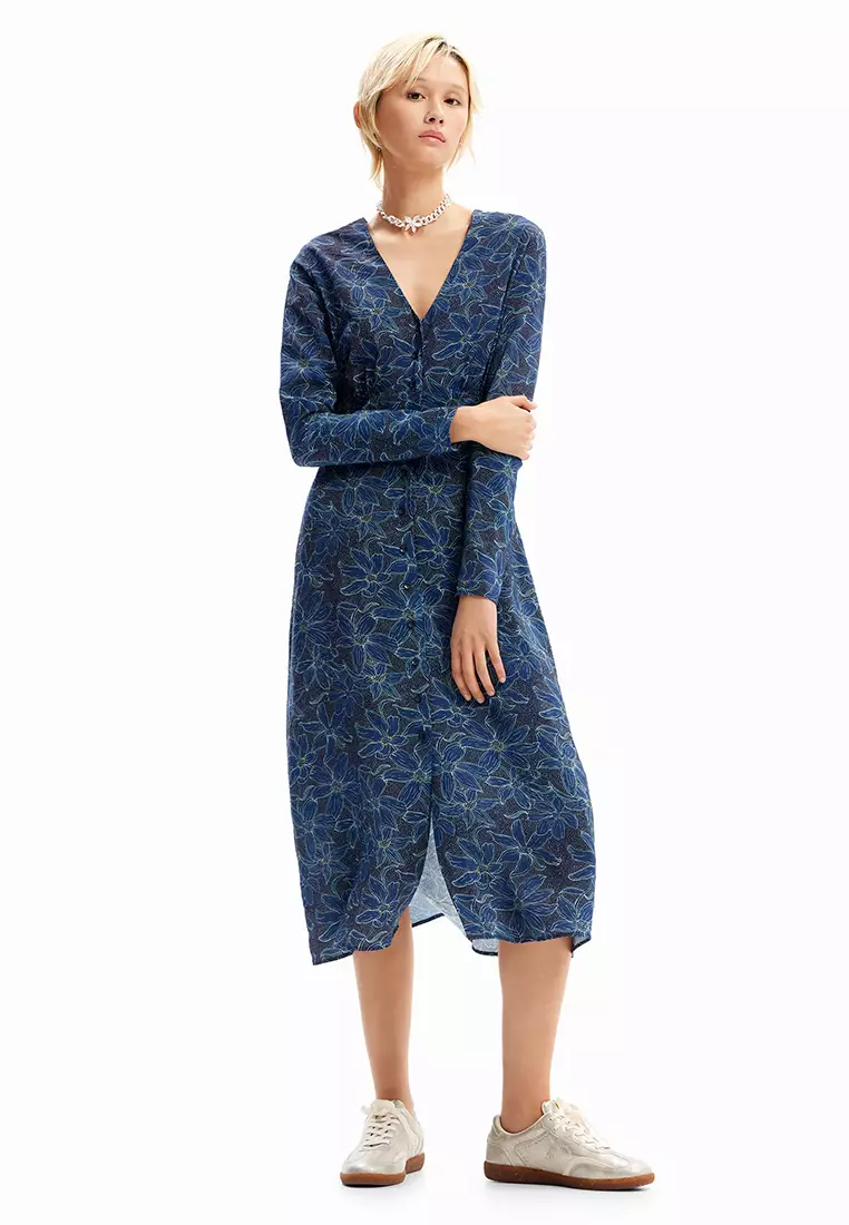 Desigual Woman Floral midi shirt dress.