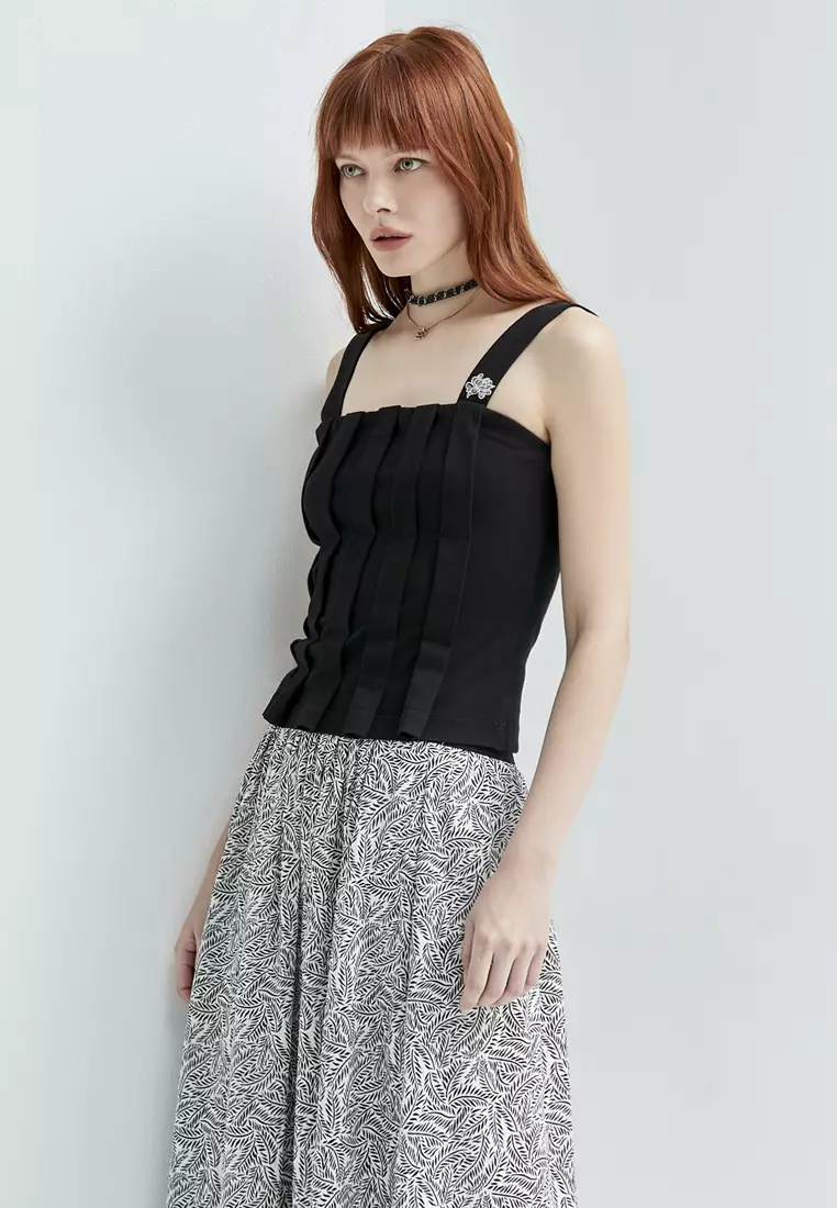 Pleated Black With Embroidery Detail