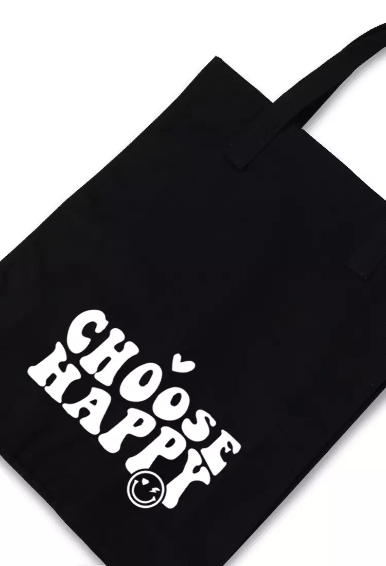AMC91 totebag aesthetic kanvas pria wanita hitam black choose happy