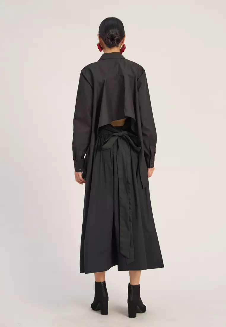 黑色亞麻蓬鬆半身裙