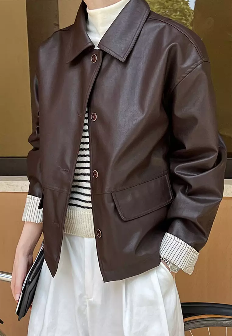 女式復古仿皮皮褸 YX9687